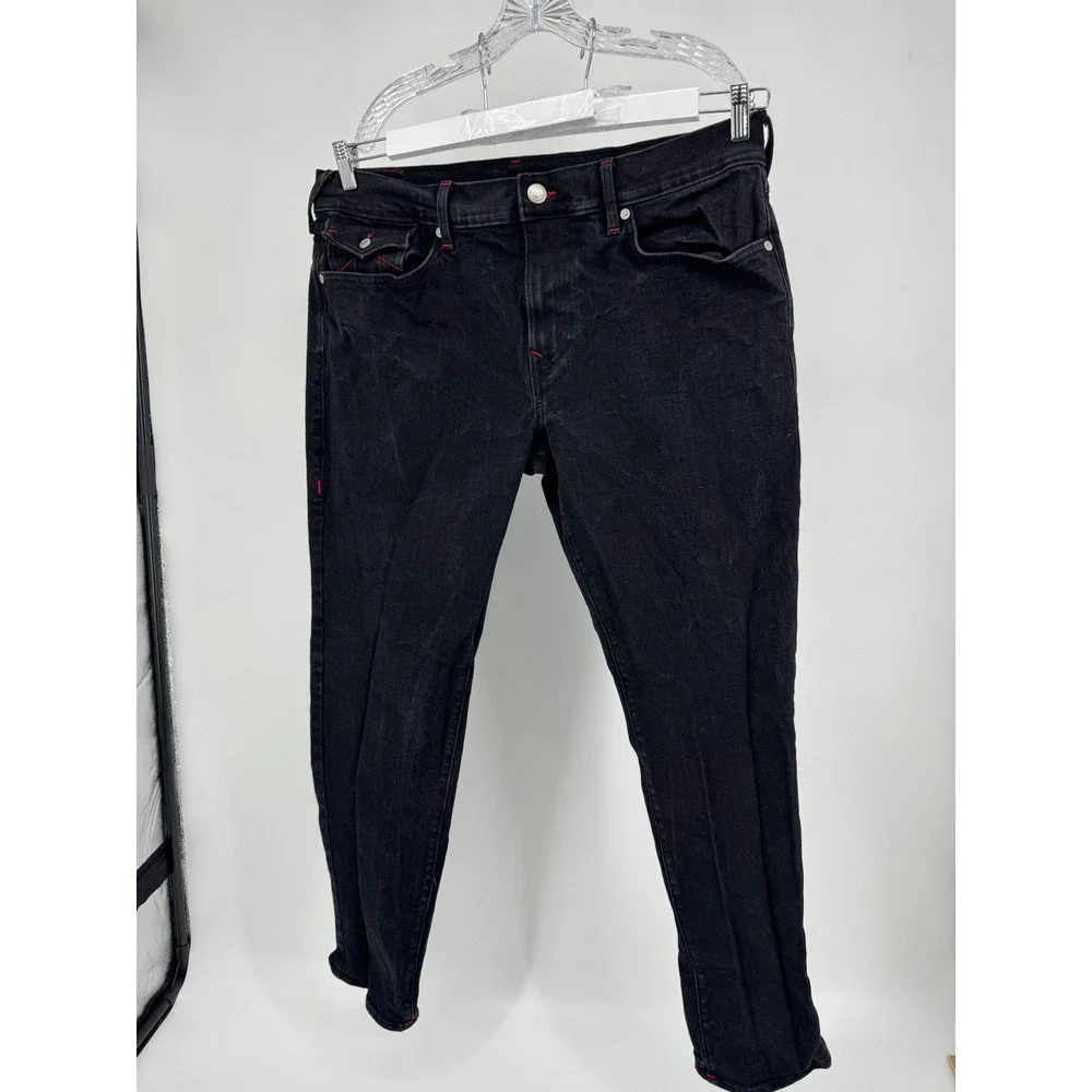 True Religion Geno Relaxed Slim Jeans Mens 38x32 Black Contrast Stitch Denim Y2K